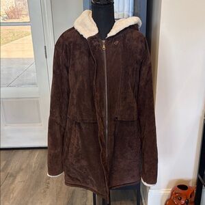 Wilson Leather Brown Hooded Coat with White Trim